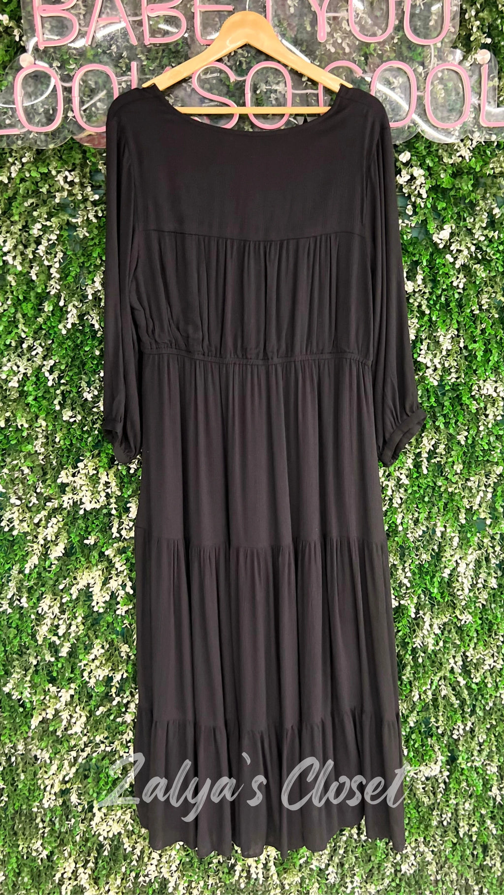 Black Tiered Rayon Dress