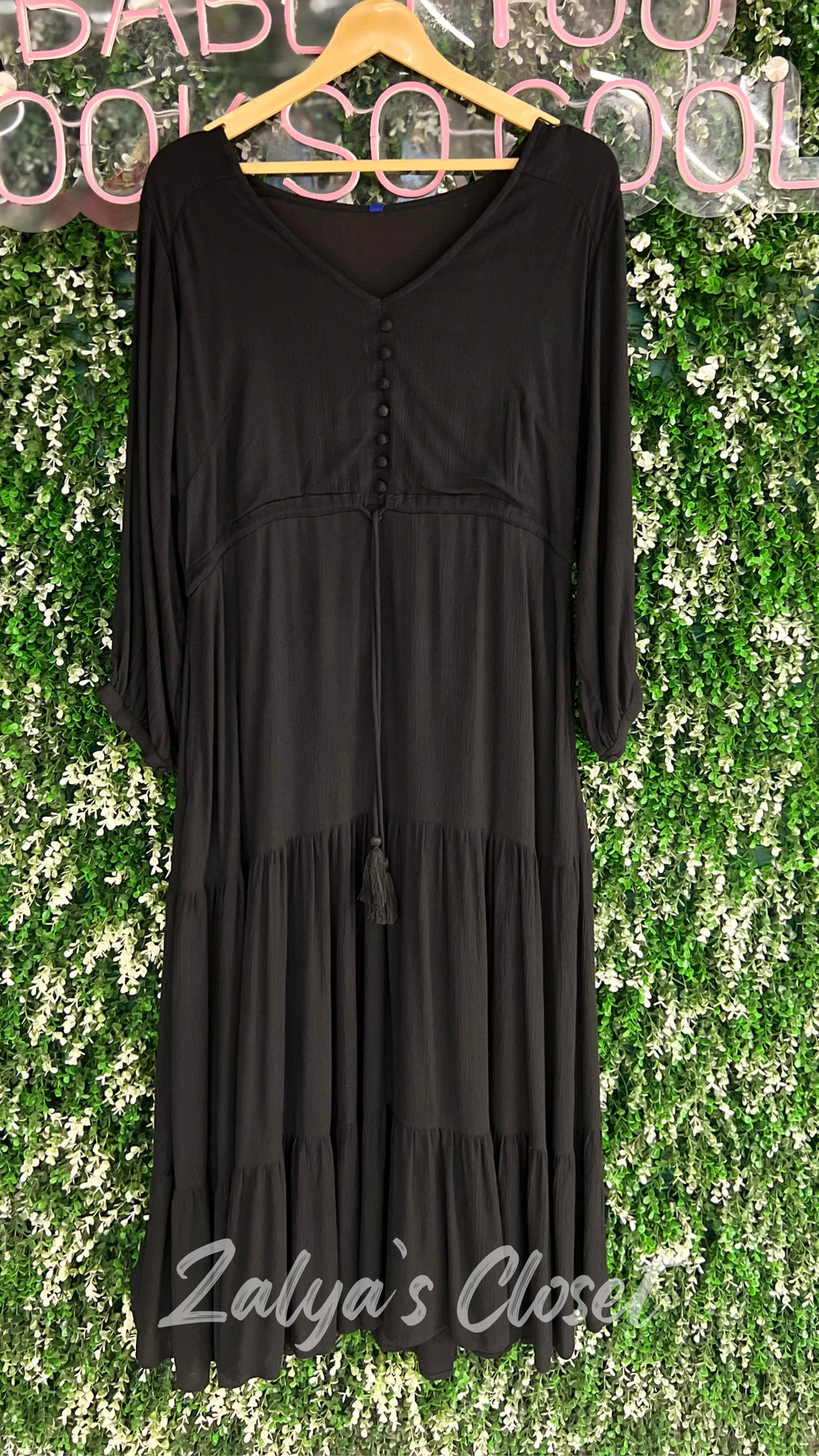 Black Tiered Rayon Dress