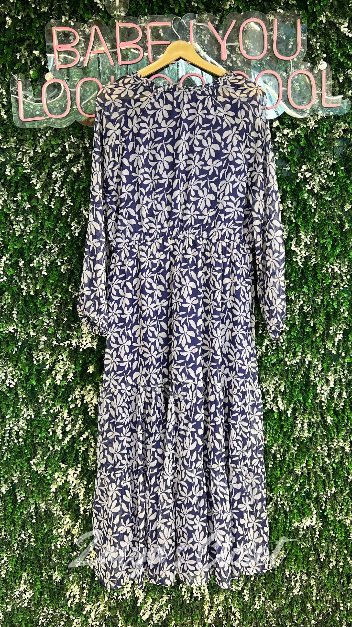 Blue Floral Print Tiered Maxi Dress