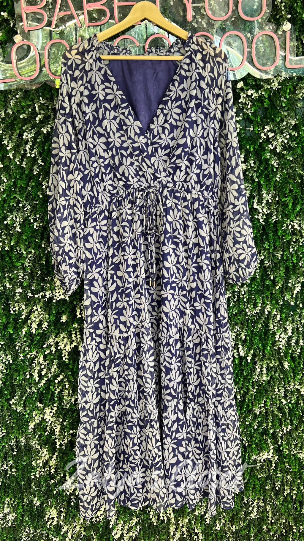 Blue Floral Print Tiered Maxi Dress