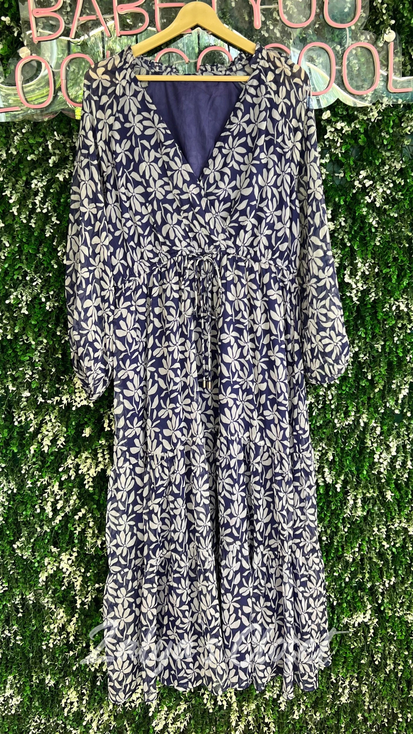 Blue Floral Print Tiered Maxi Dress