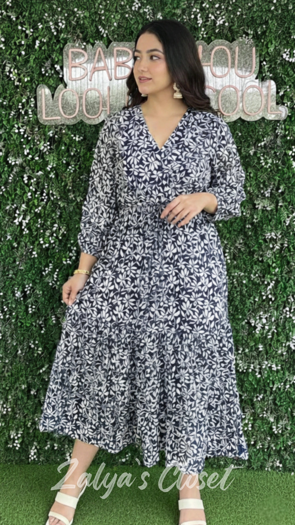 Blue Floral Print Tiered Maxi Dress