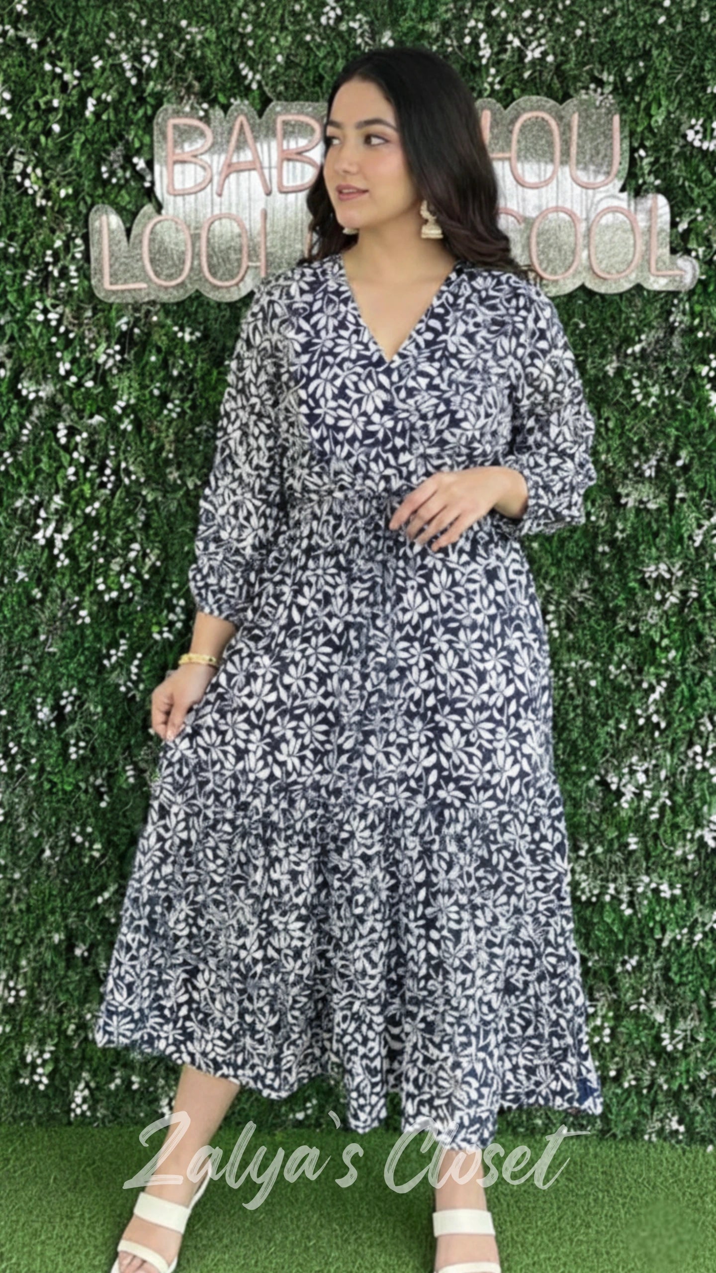 Blue Floral Print Tiered Maxi Dress