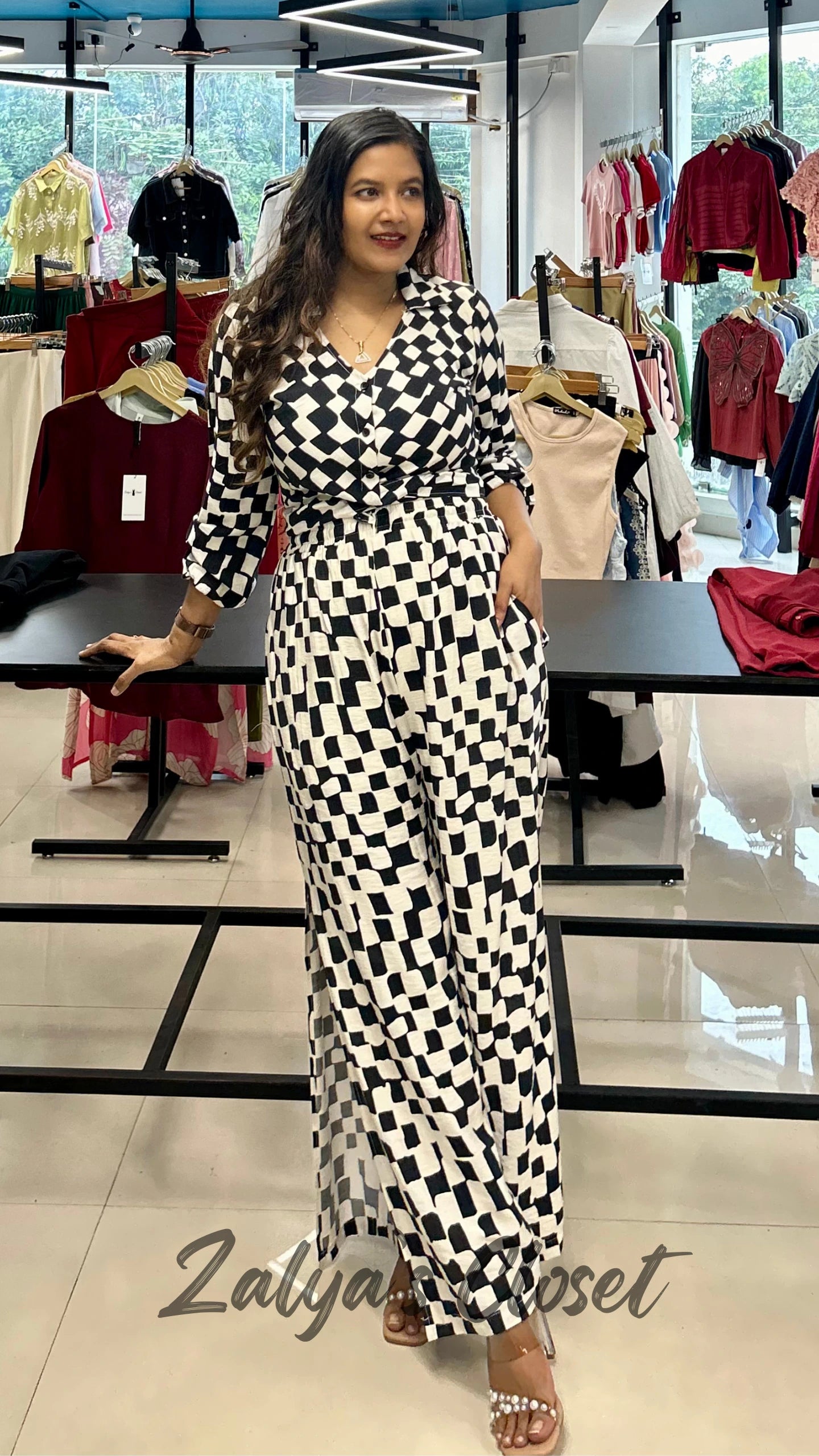 Checked Crop top and Pant Co-ord Set