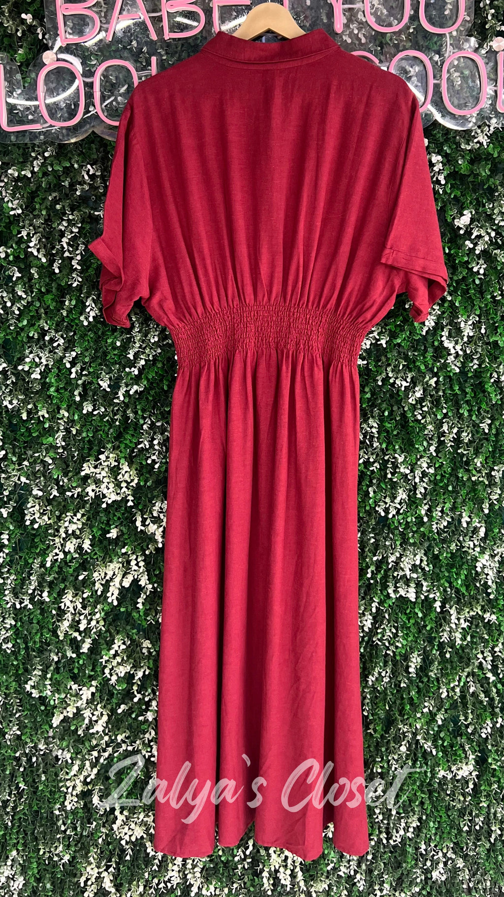 Cranberry Cinched Waist Button