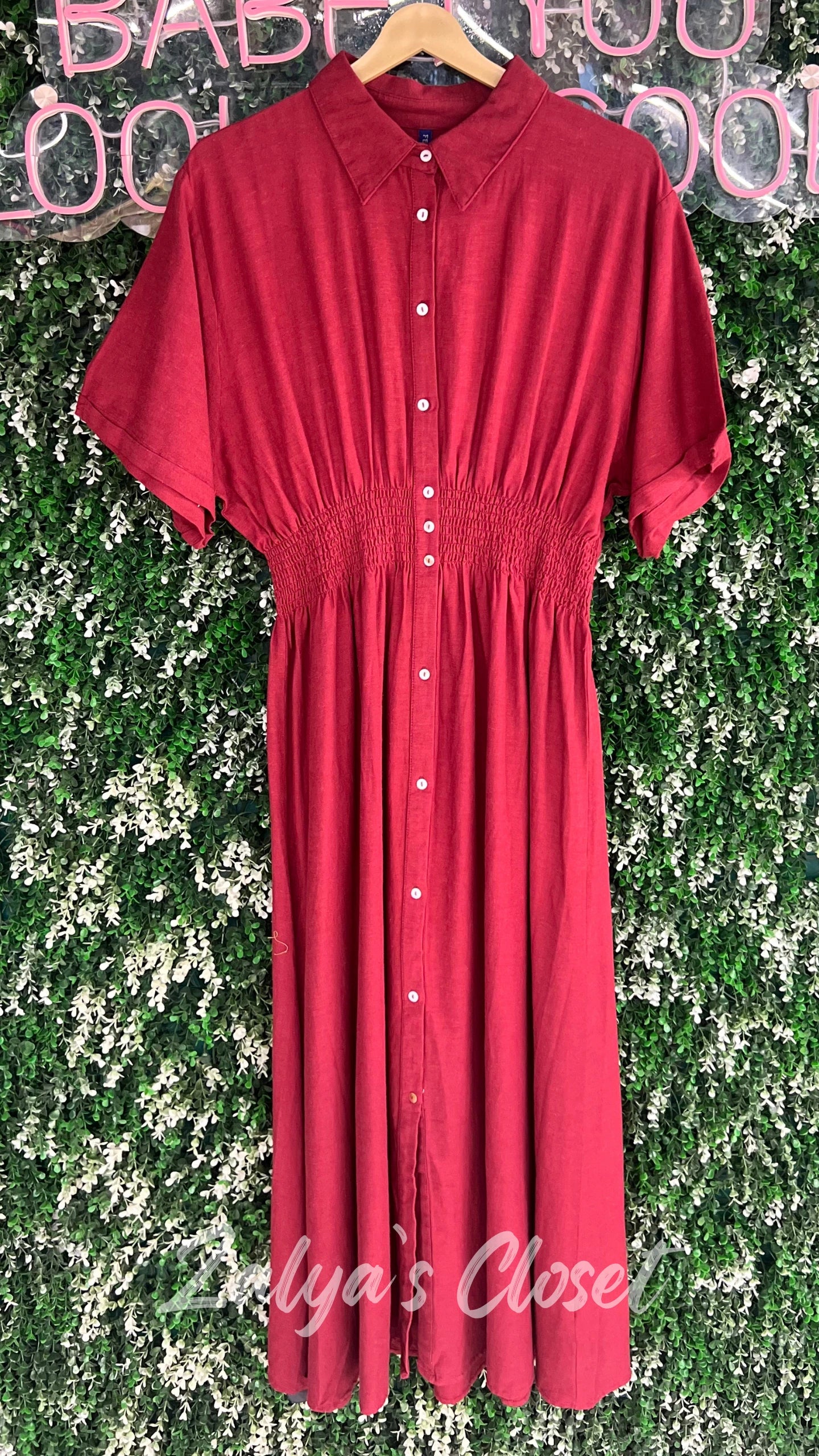 Cranberry Cinched Waist Button