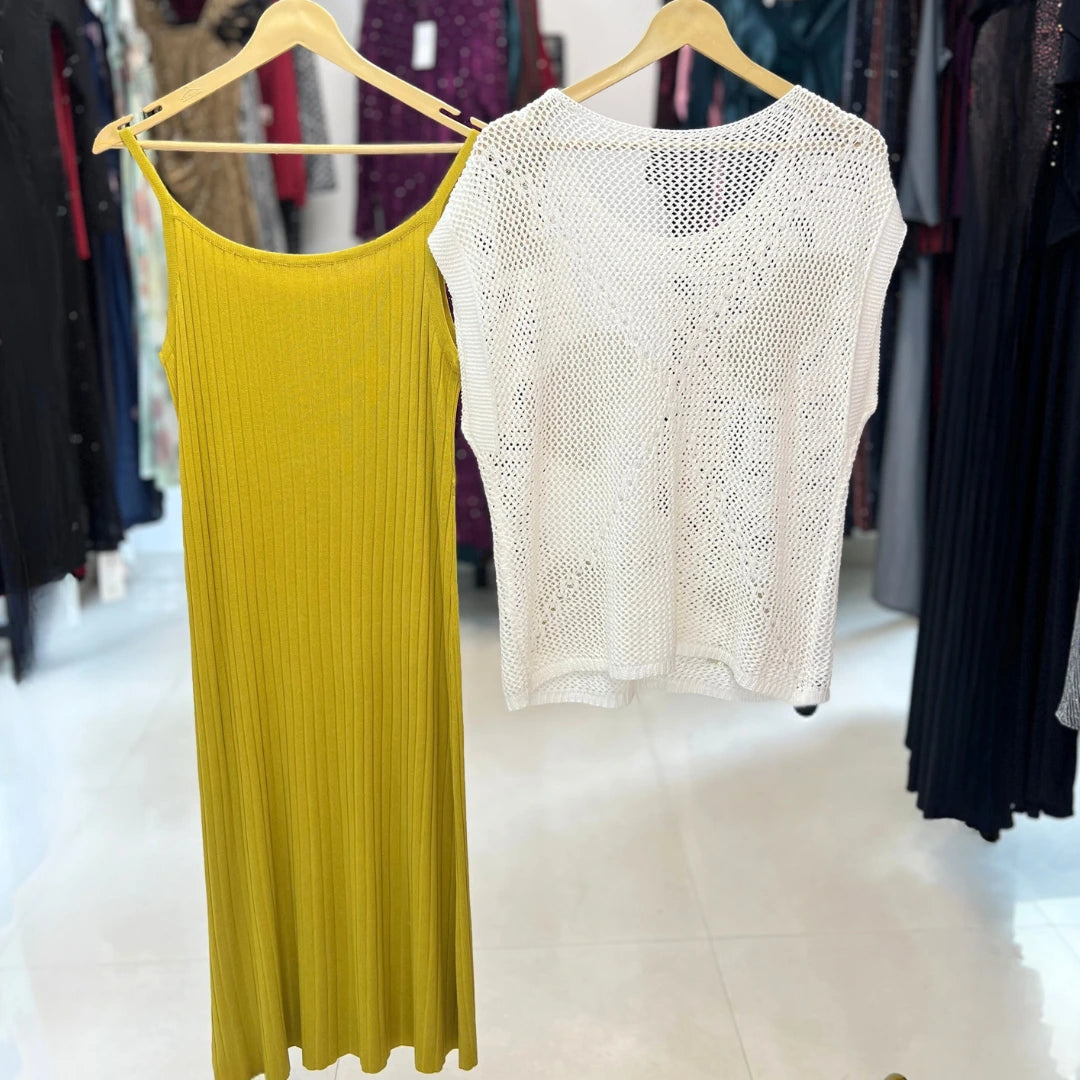 Crochet Work Shrug with Slip Dress