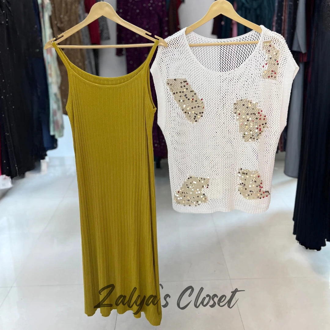 Crochet Work Shrug with Slip Dress