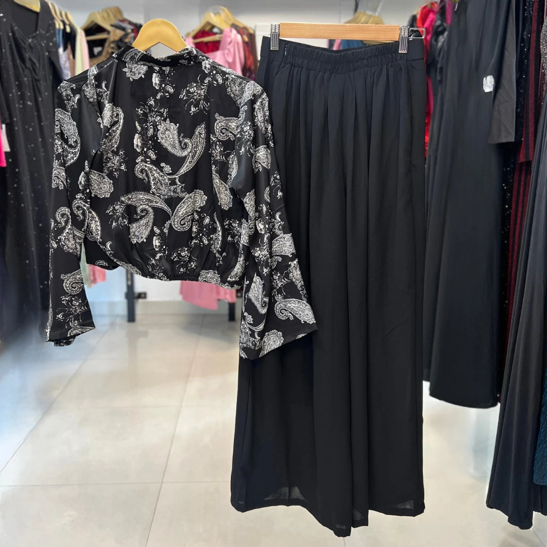 Crop Top Printed With Pant Co Ord Set