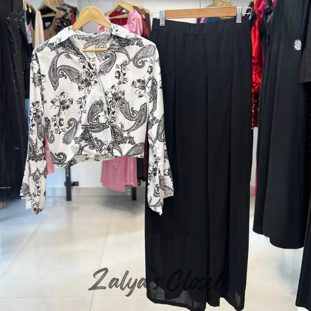 Crop Top Printed With Pant Co Ord Set