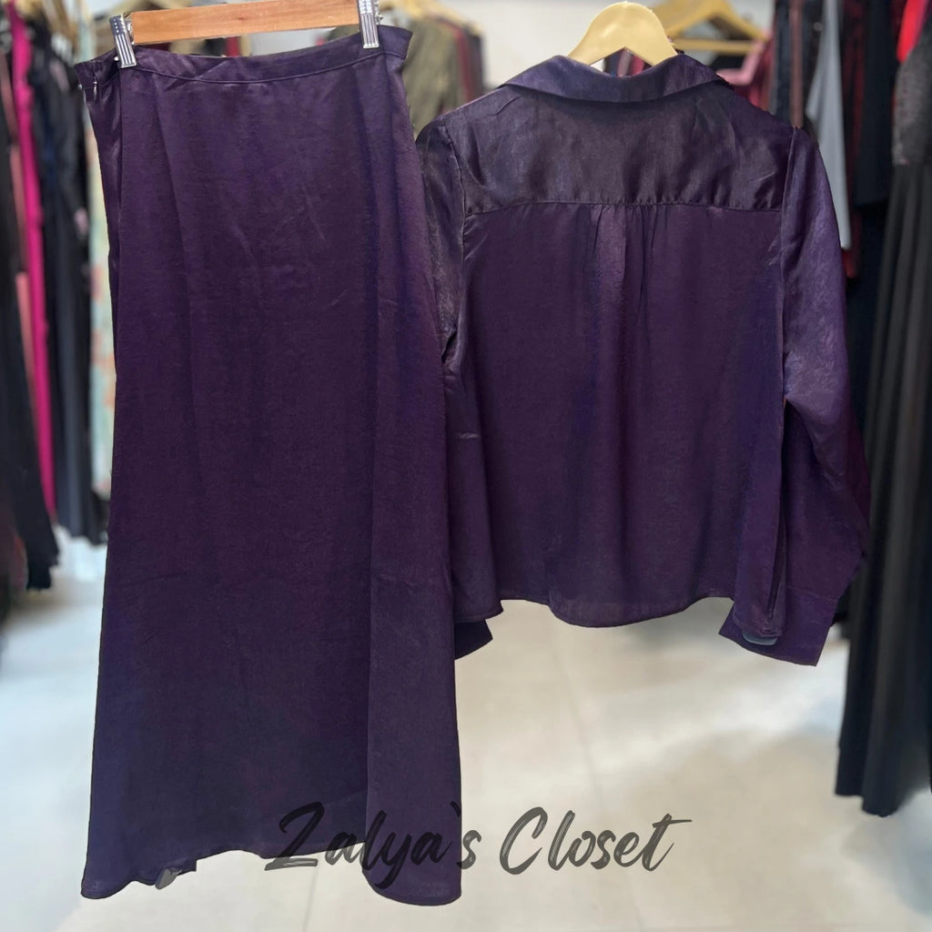 Deep Purple Satin Skirt Co-ord Set