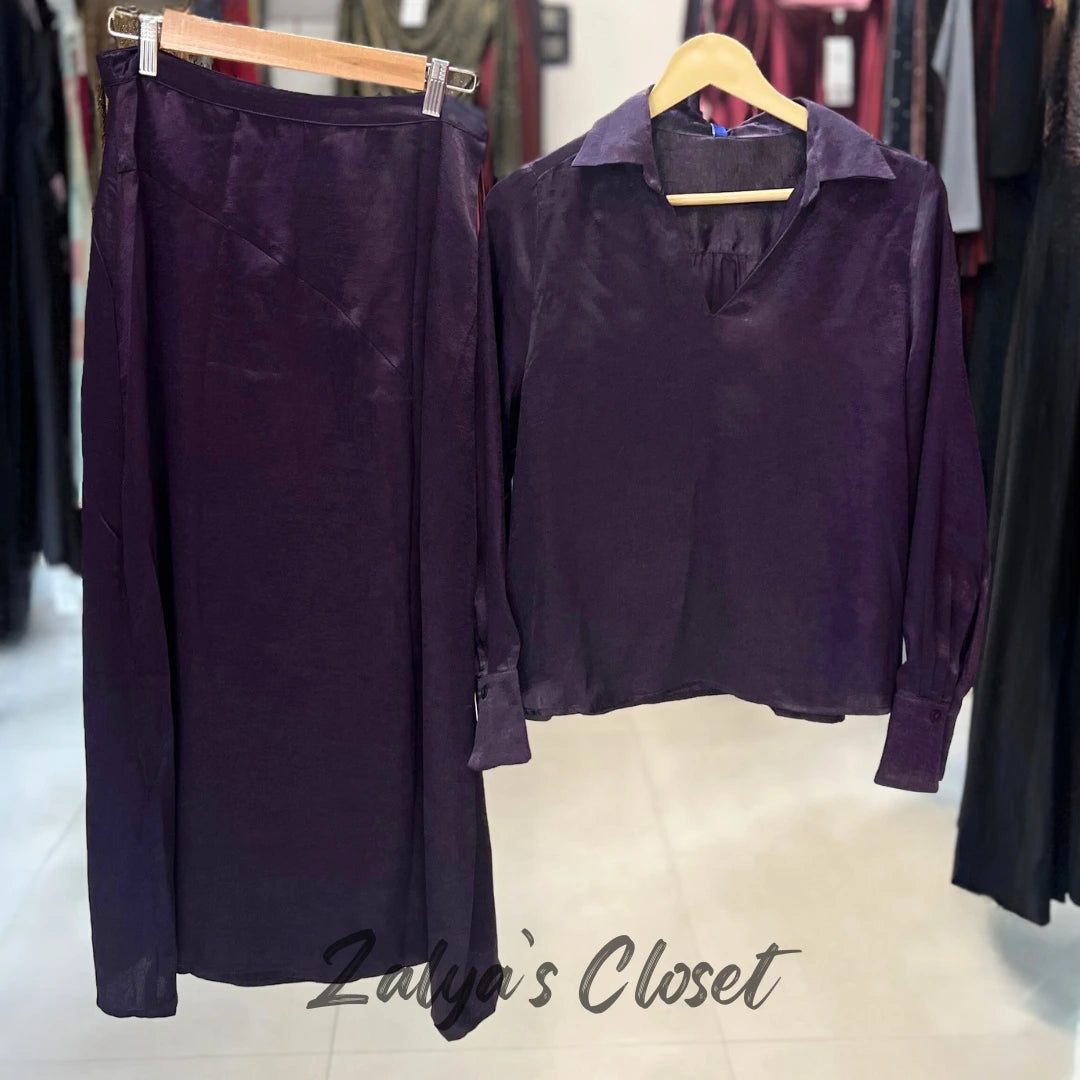 Deep Purple Satin Skirt Co-ord Set
