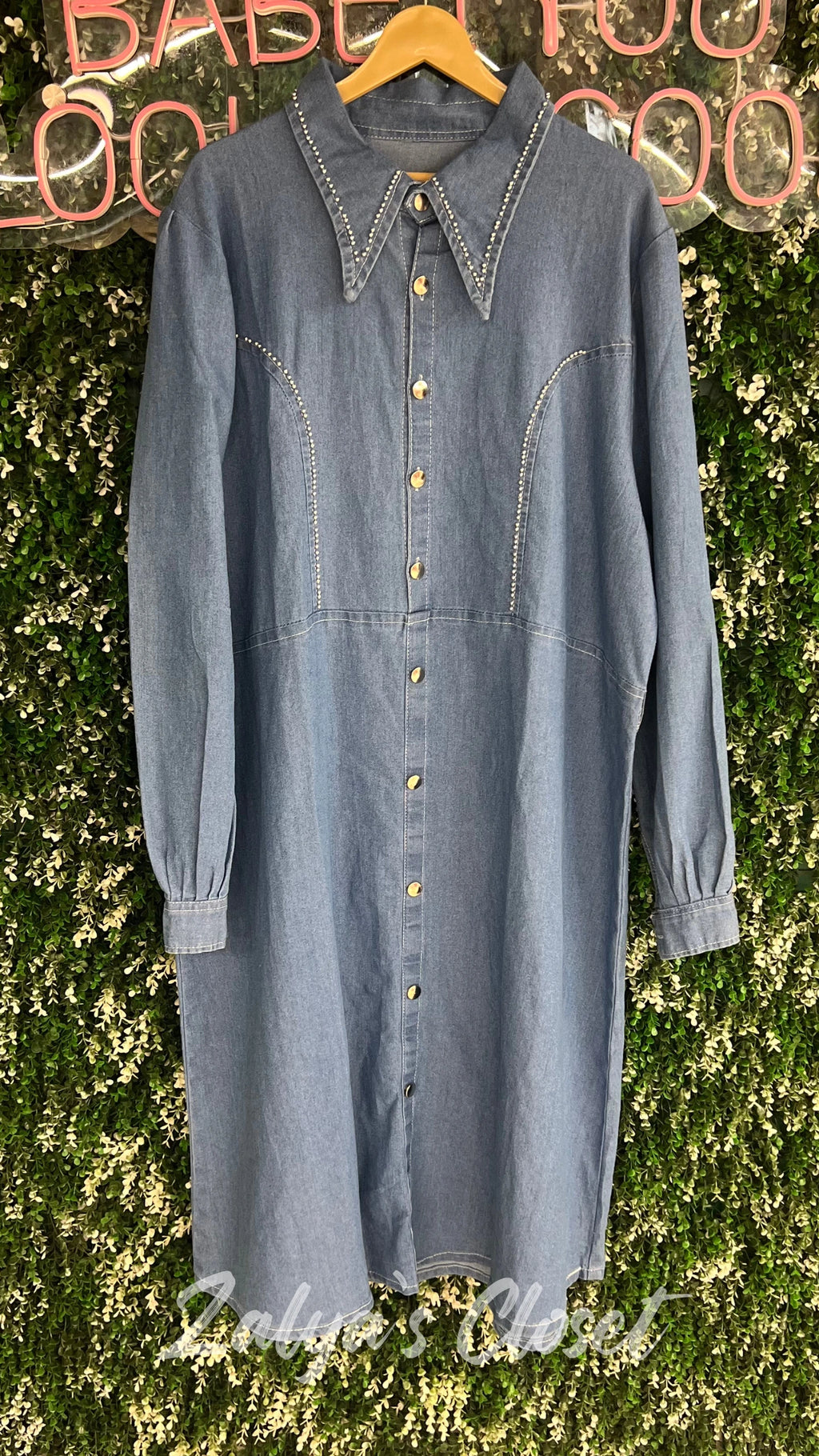 Denim Button Down Dress With Belt