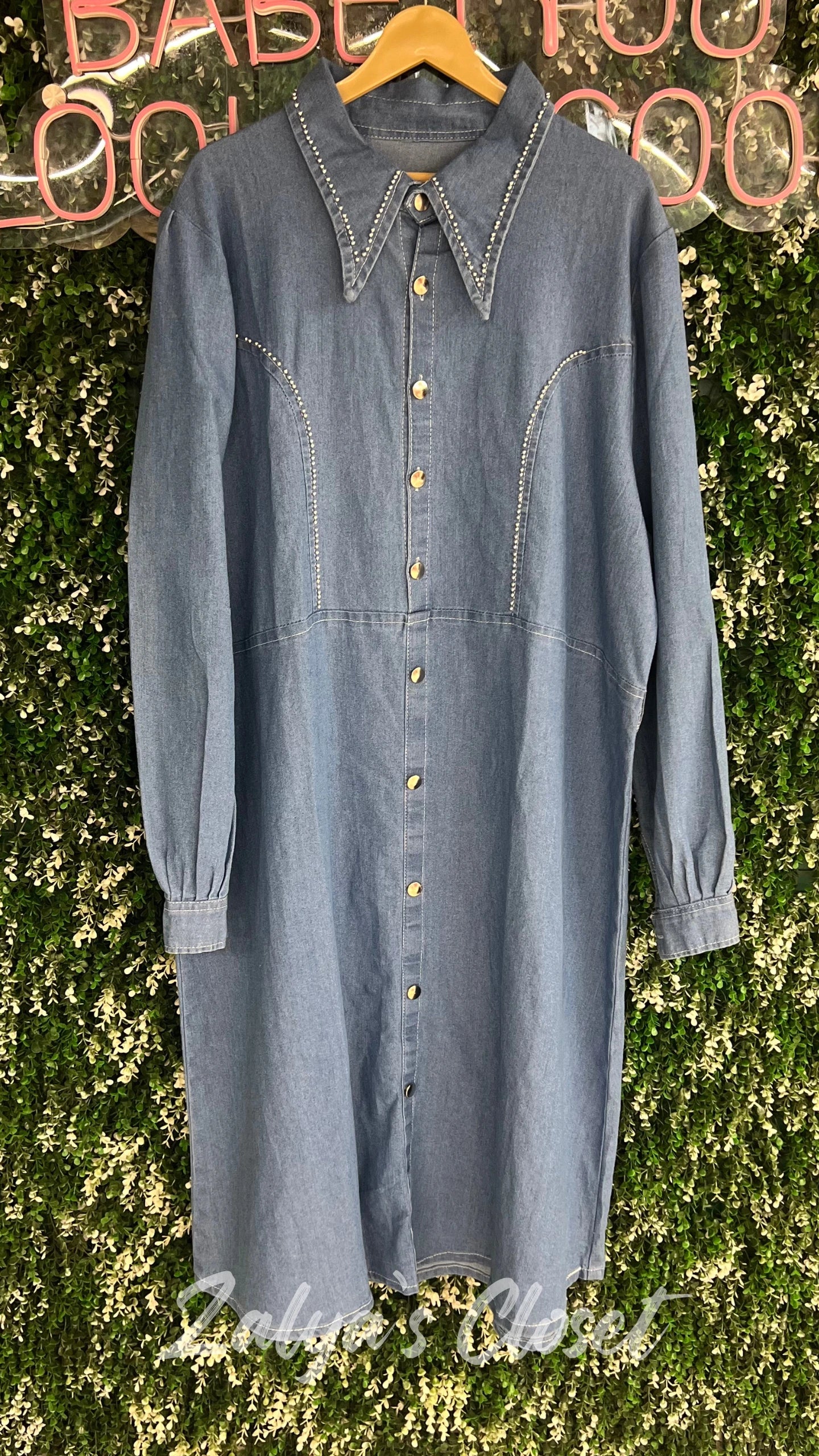 Denim Button Down Dress With Belt