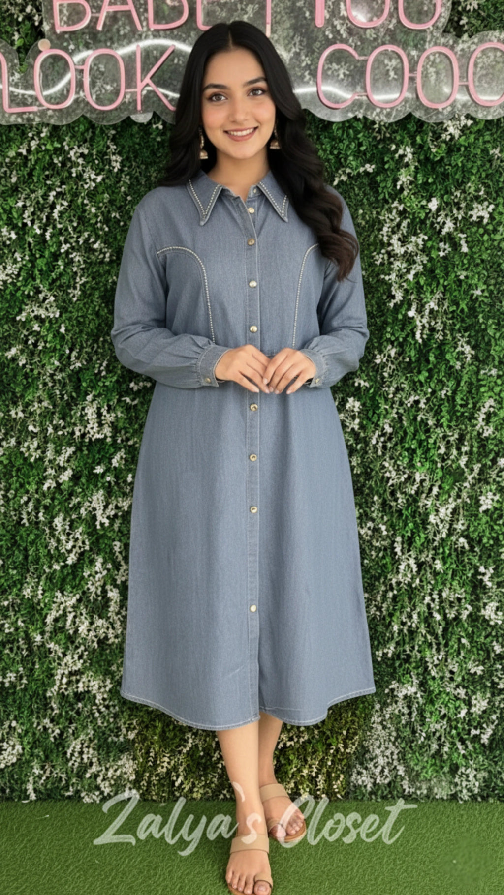 Denim Button Down Dress With Belt