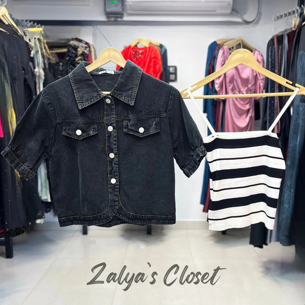 Denim shirt with striped inner