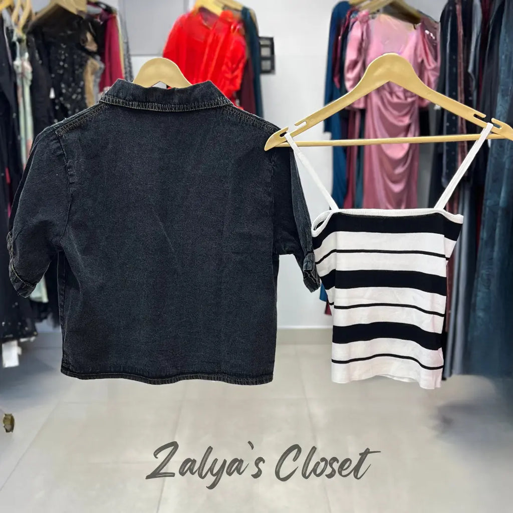 Denim shirt with striped inner