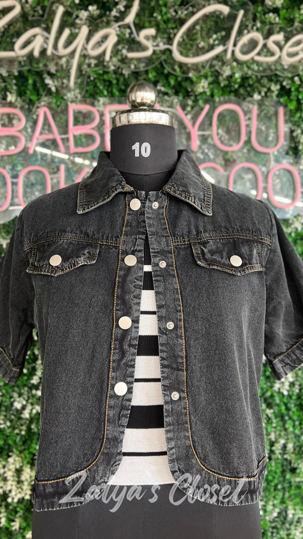 Denim shirt with striped inner