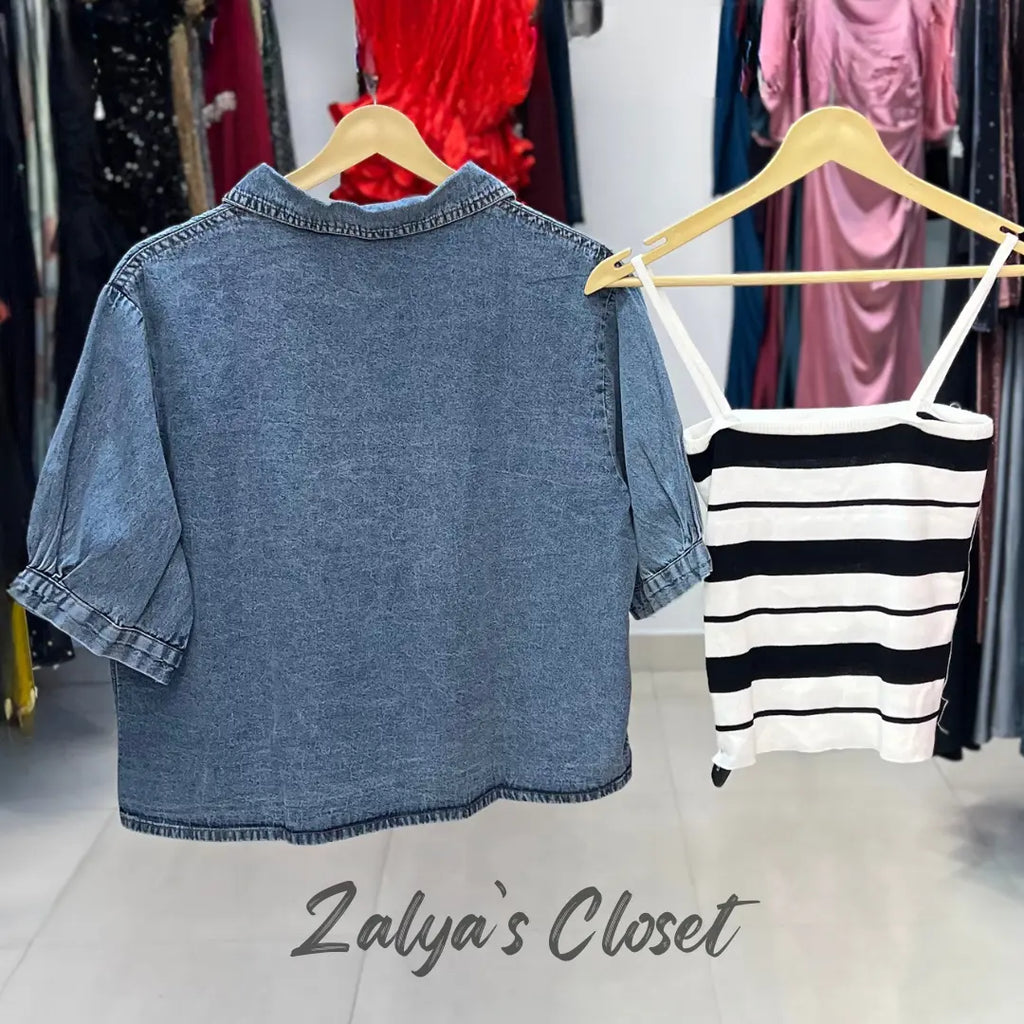 Denim shirt with striped inner