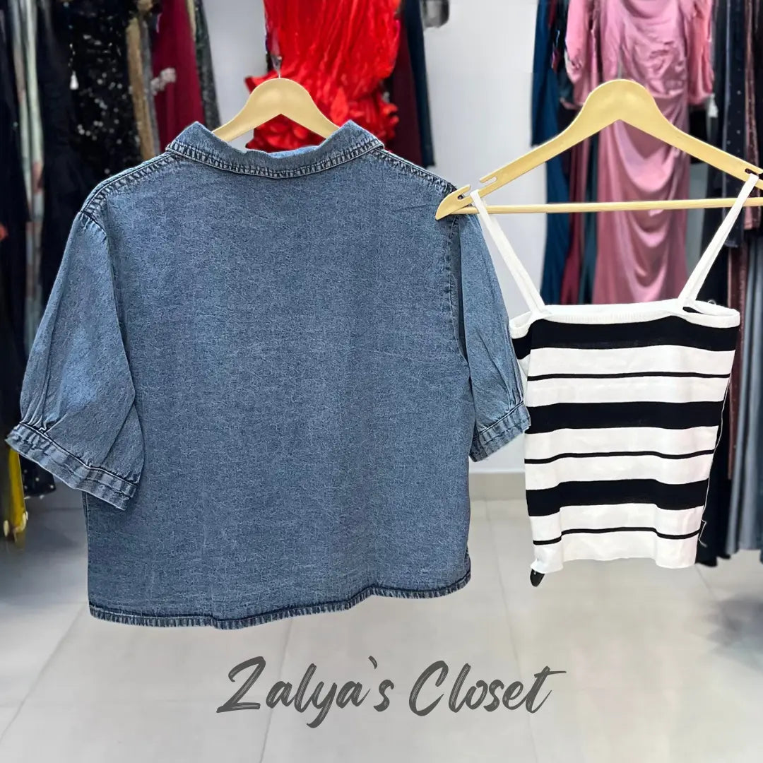 Denim shirt with striped inner