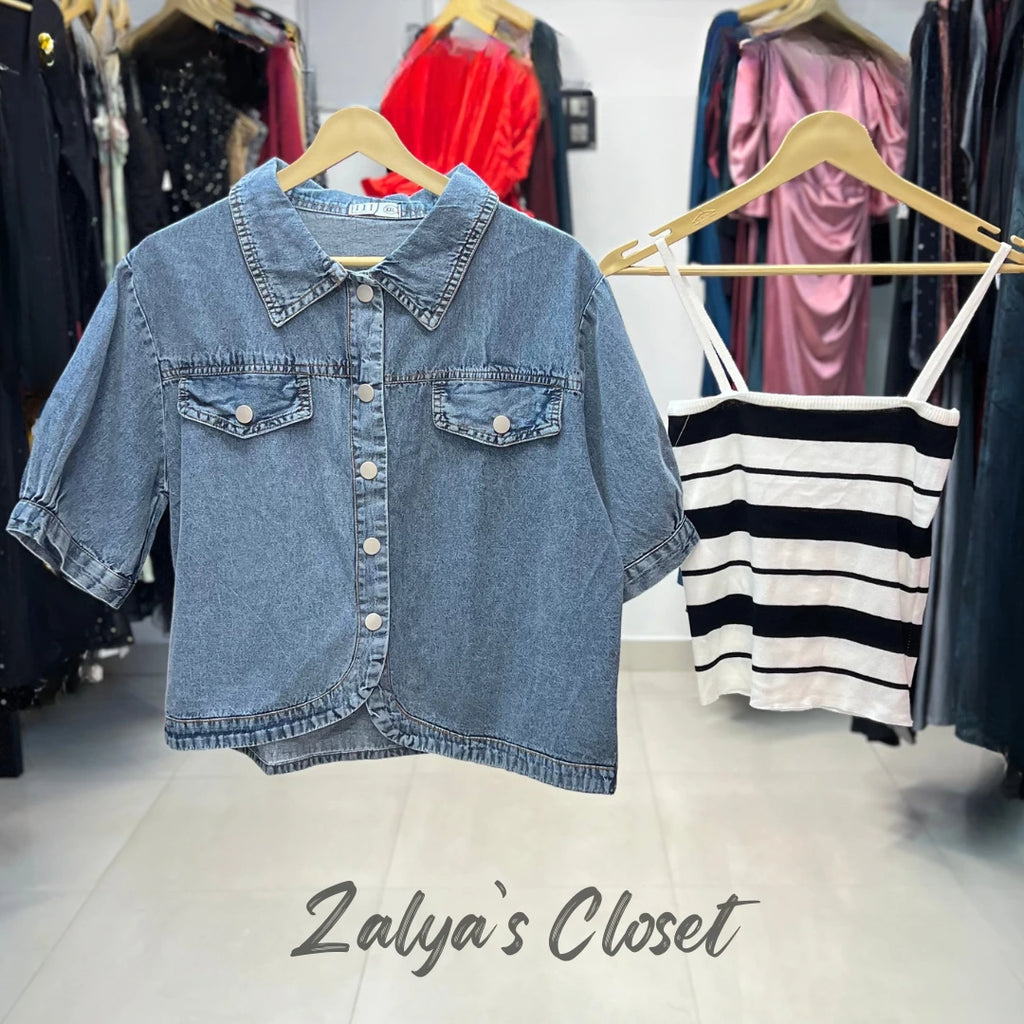 Denim shirt with striped inner
