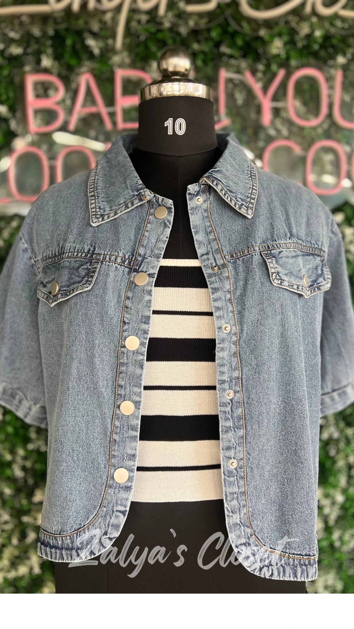 Denim shirt with striped inner