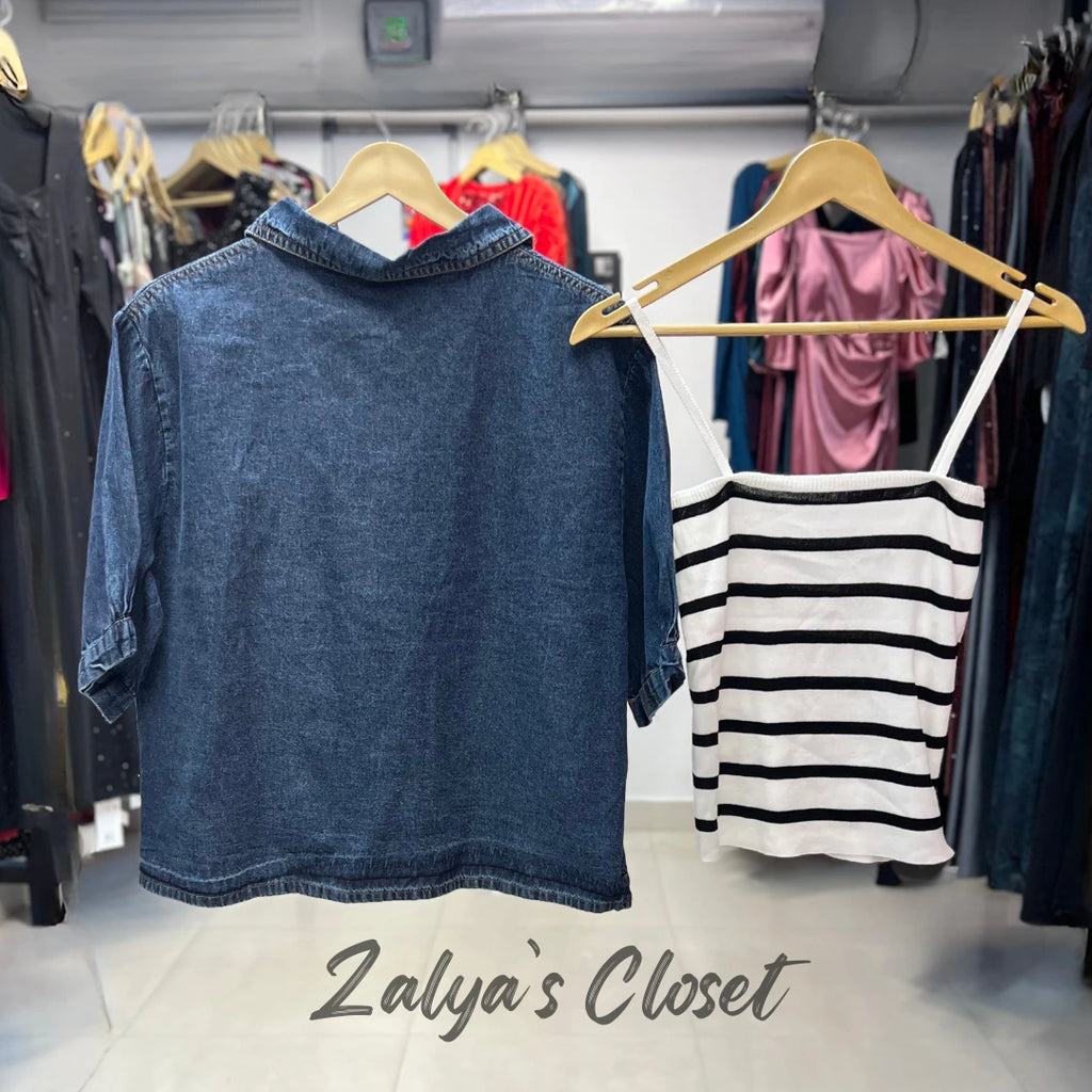 Denim shirt with striped inner