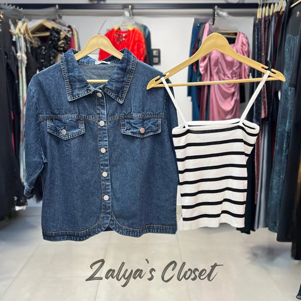 Denim shirt with striped inner