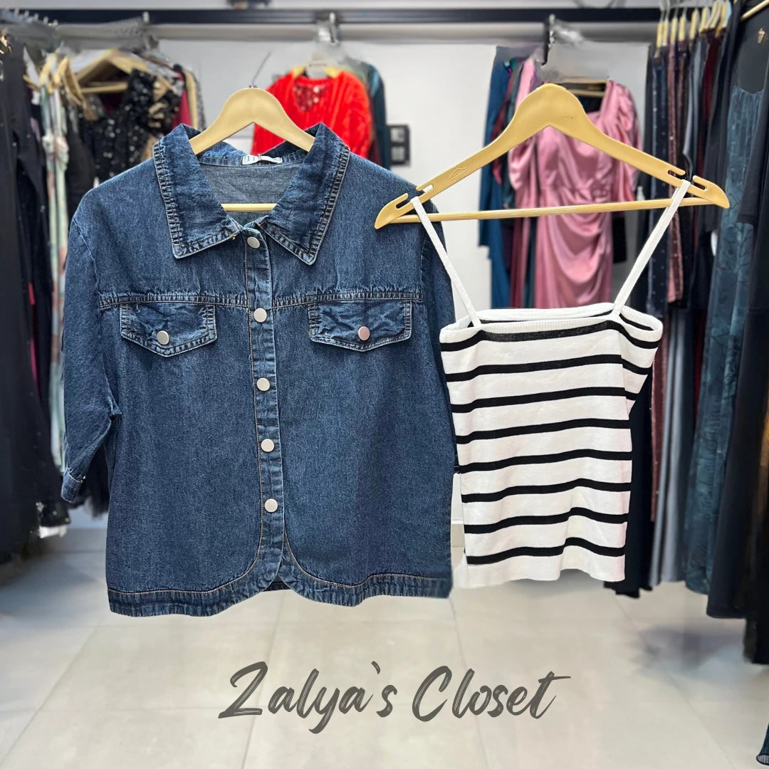 Denim shirt with striped inner