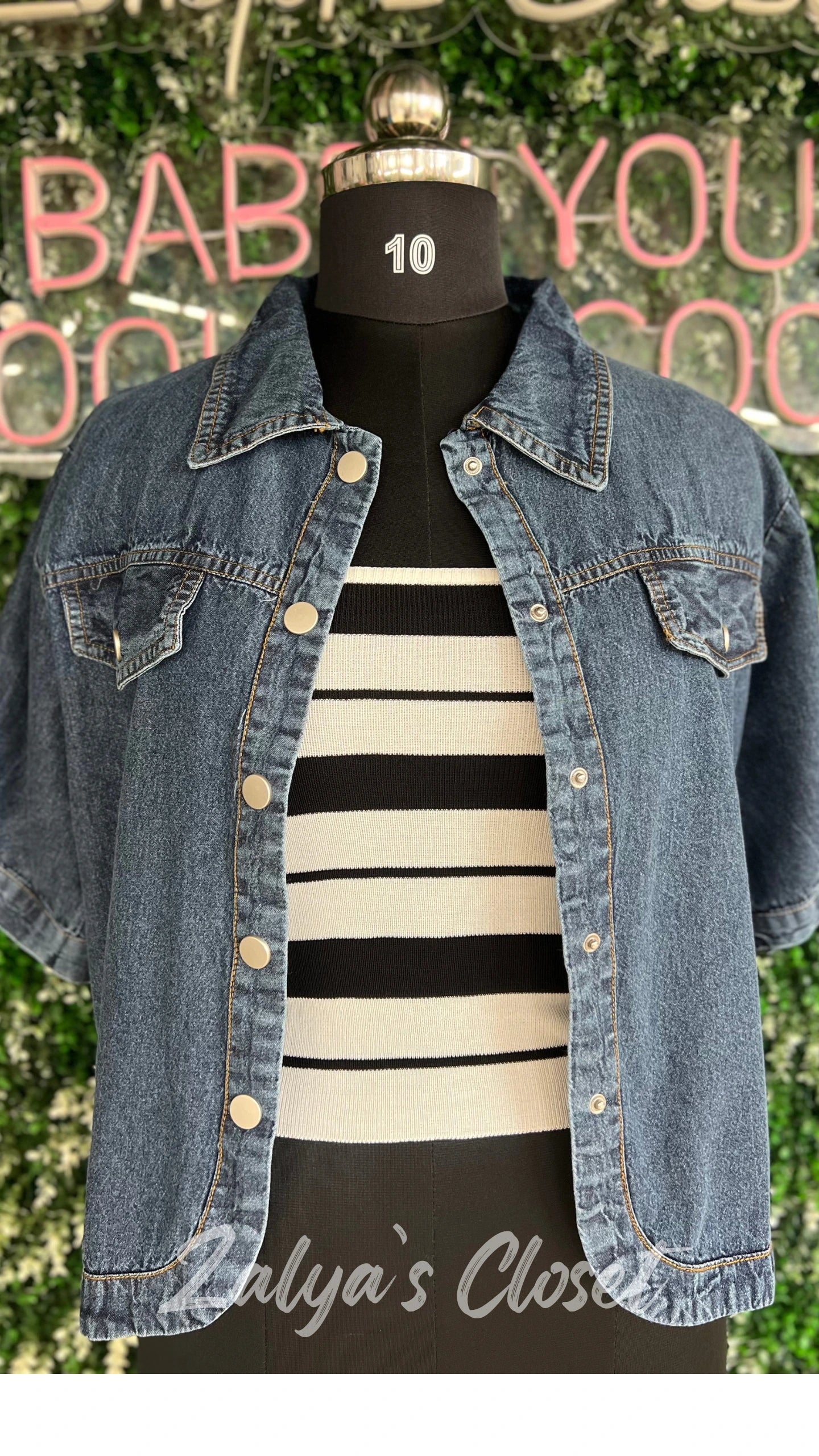 Denim shirt with striped inner
