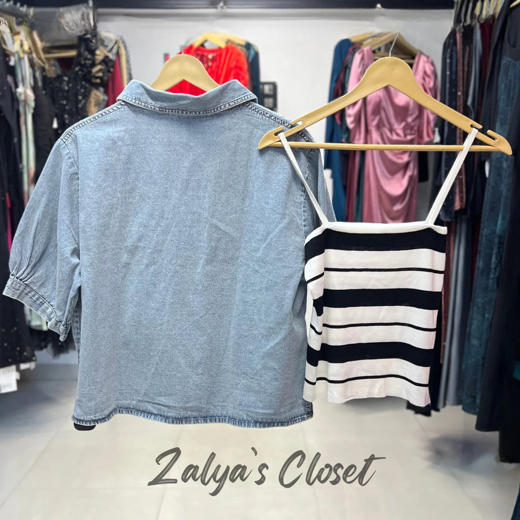 Denim shirt with striped inner