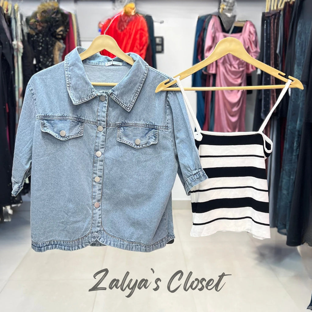 Denim shirt with striped inner