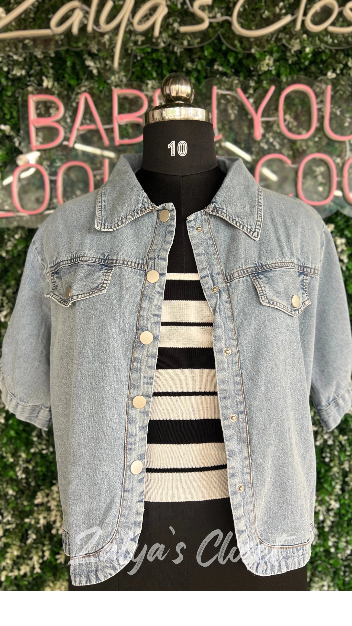 Denim shirt with striped inner