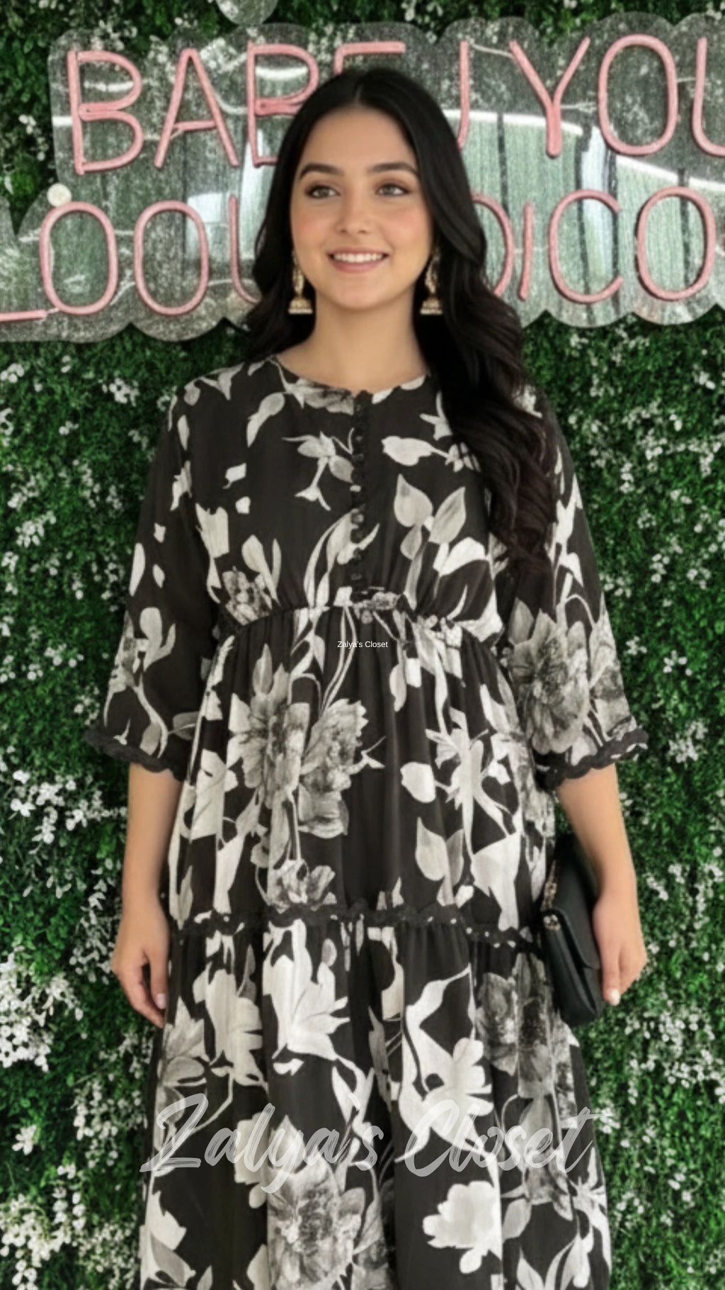 Floral Printed Knee Length Dress