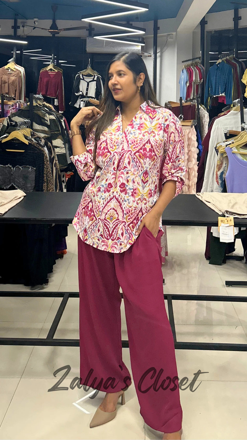 Floral printed shirt with solid Pant Co-ord set