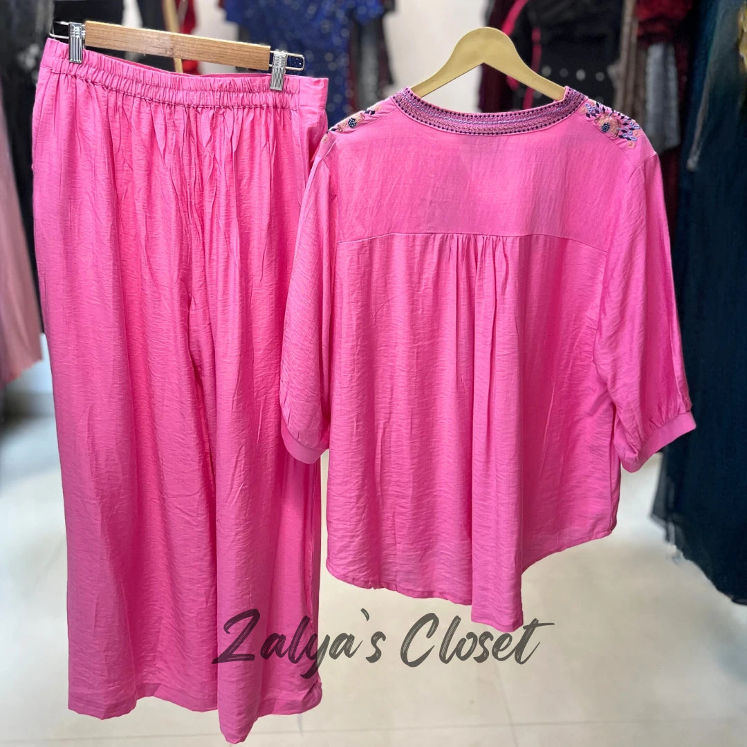 Front Embroidered Top and Pant Co-ord Set