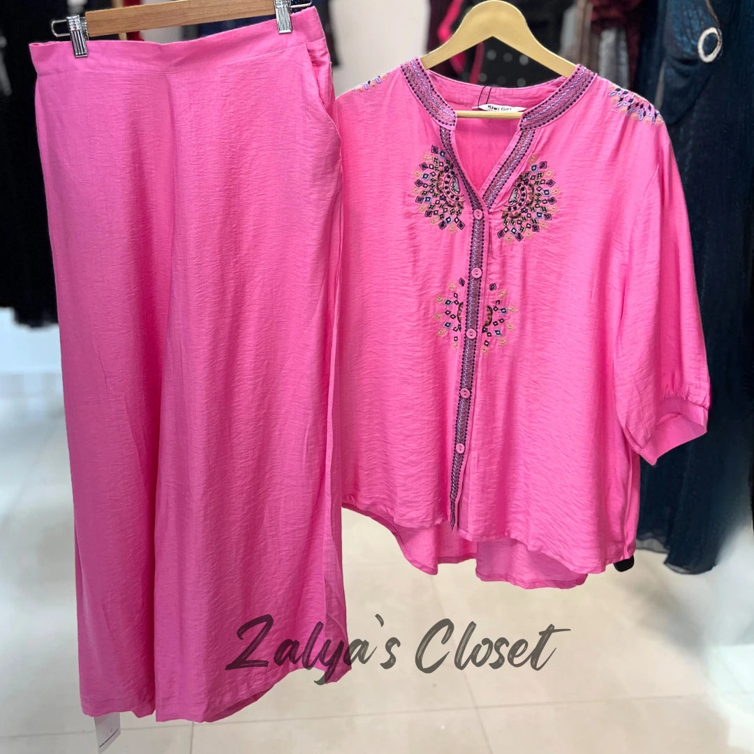 Front Embroidered Top and Pant Co-ord Set