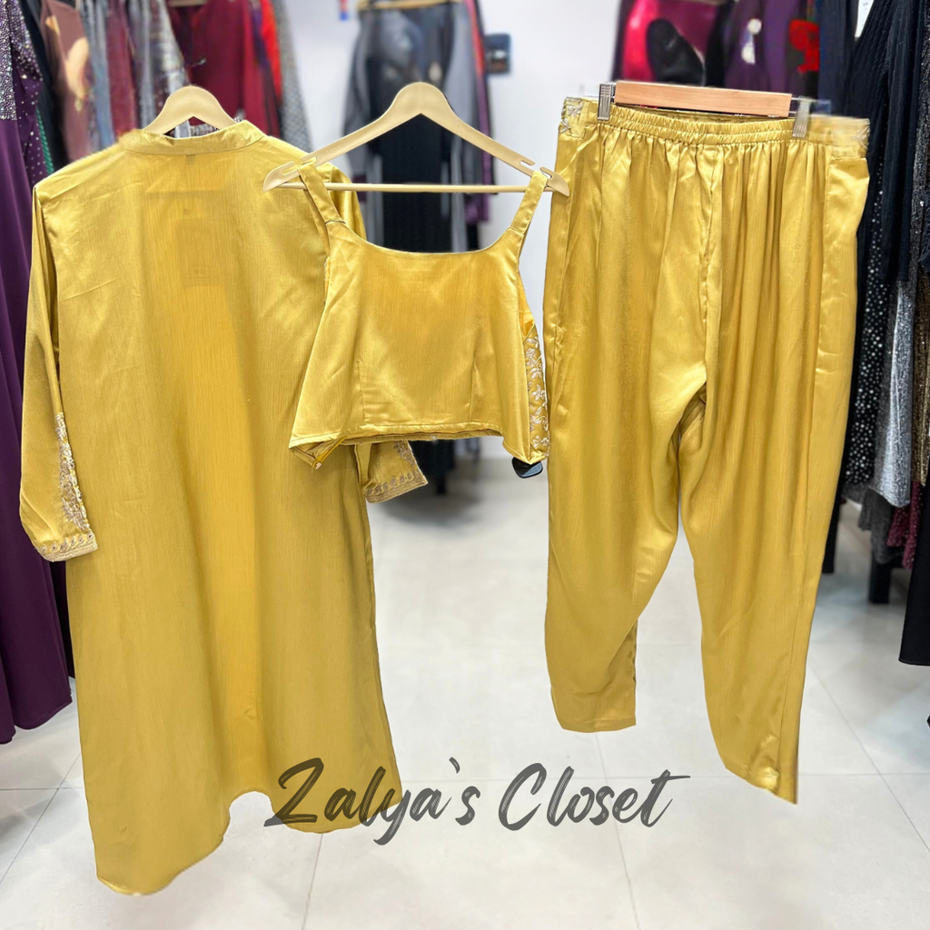 Golden Color Embroidery Indo Western Co-ord Set