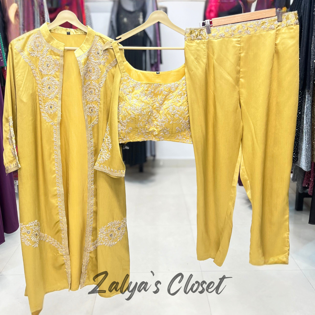 Golden Color Embroidery Indo Western Co-ord Set