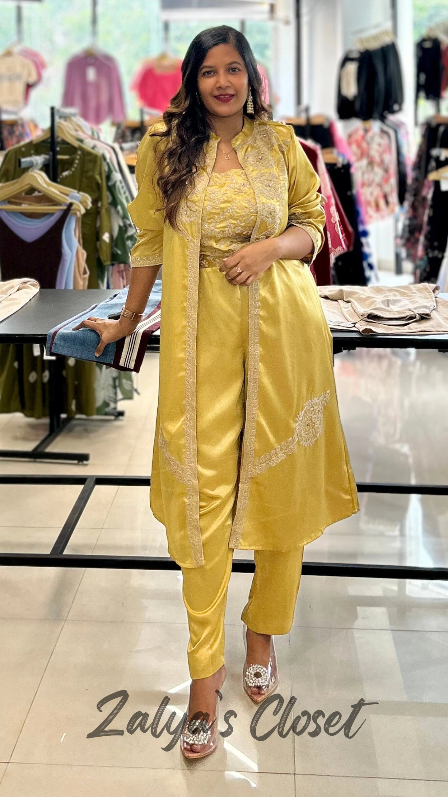 Golden Color Embroidery Indo Western Co-ord Set