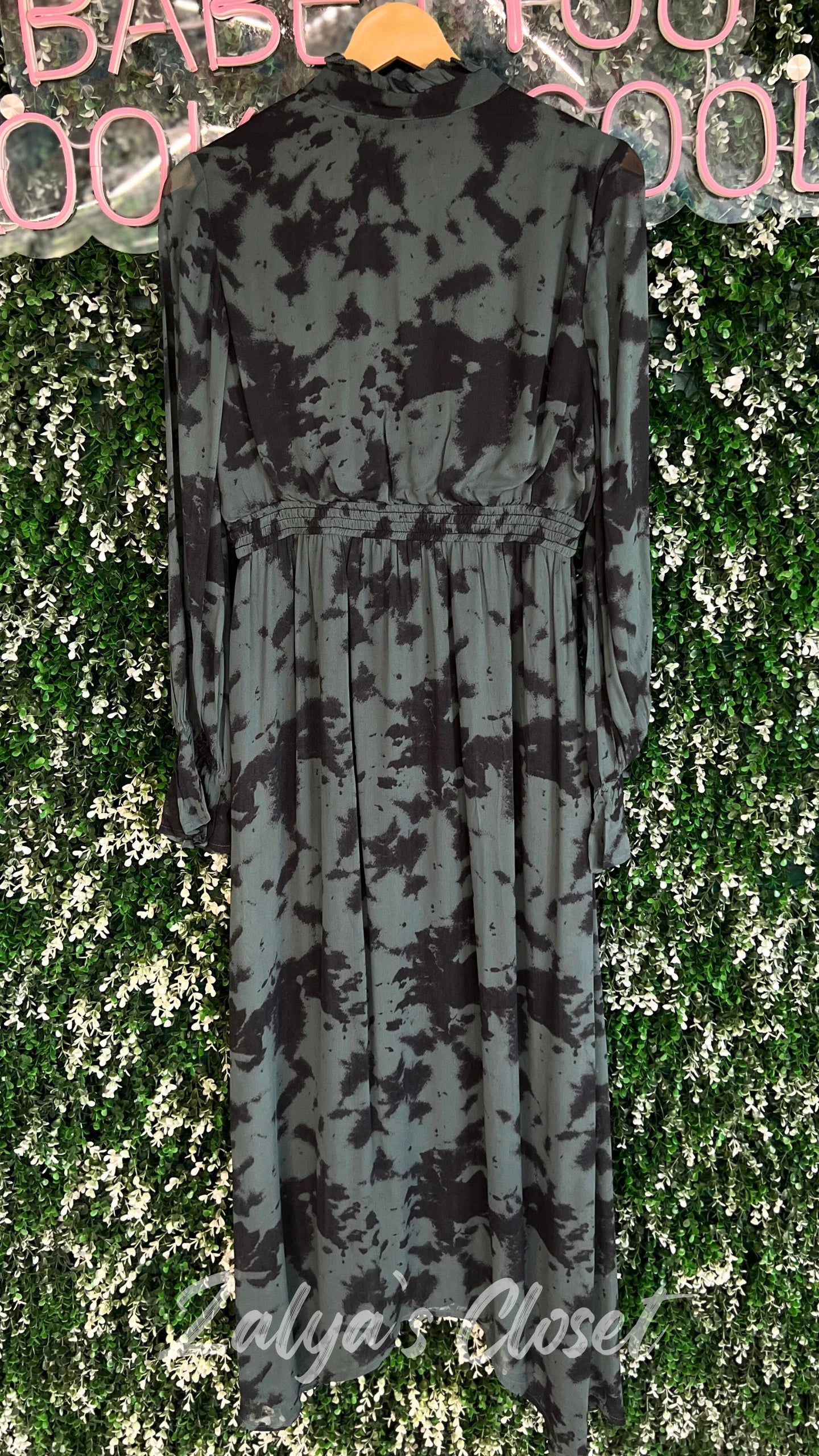 Green Abstract Print Cinched Waist