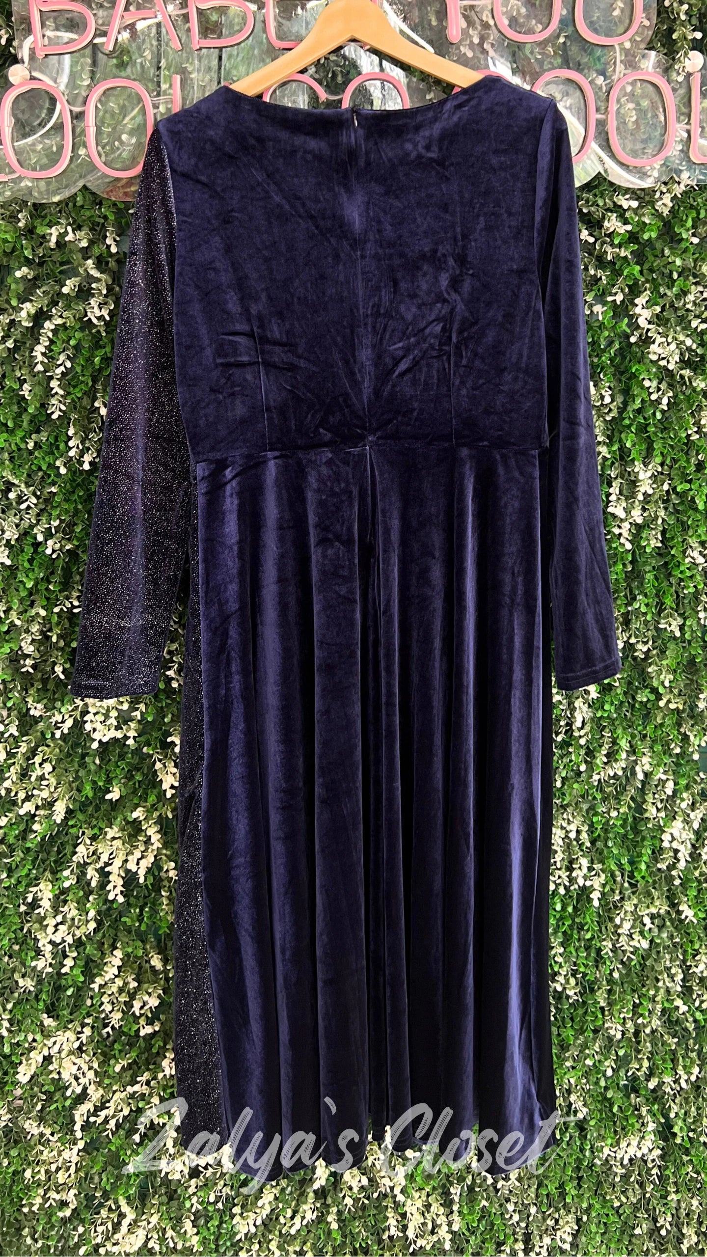 Half Shimmer Velvet Imported Party Wear Dress With Belt