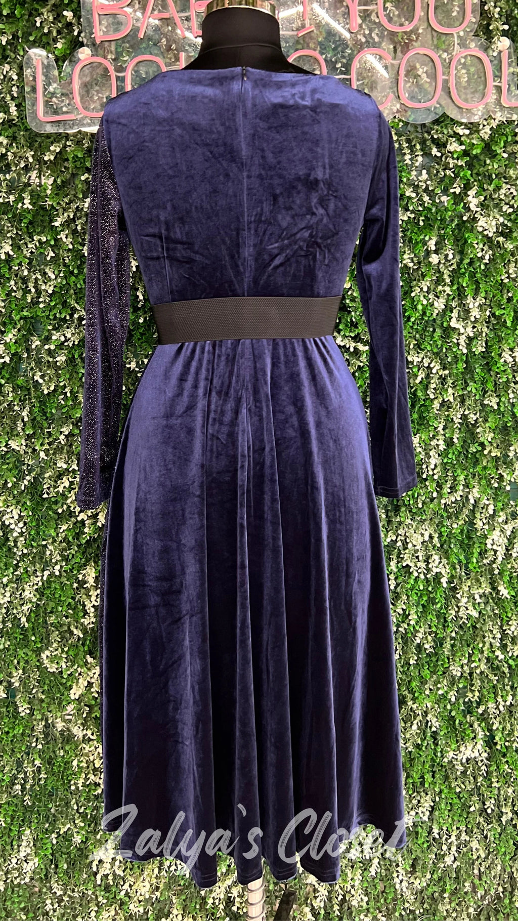 Half Shimmer Velvet Imported Party Wear Dress With Belt