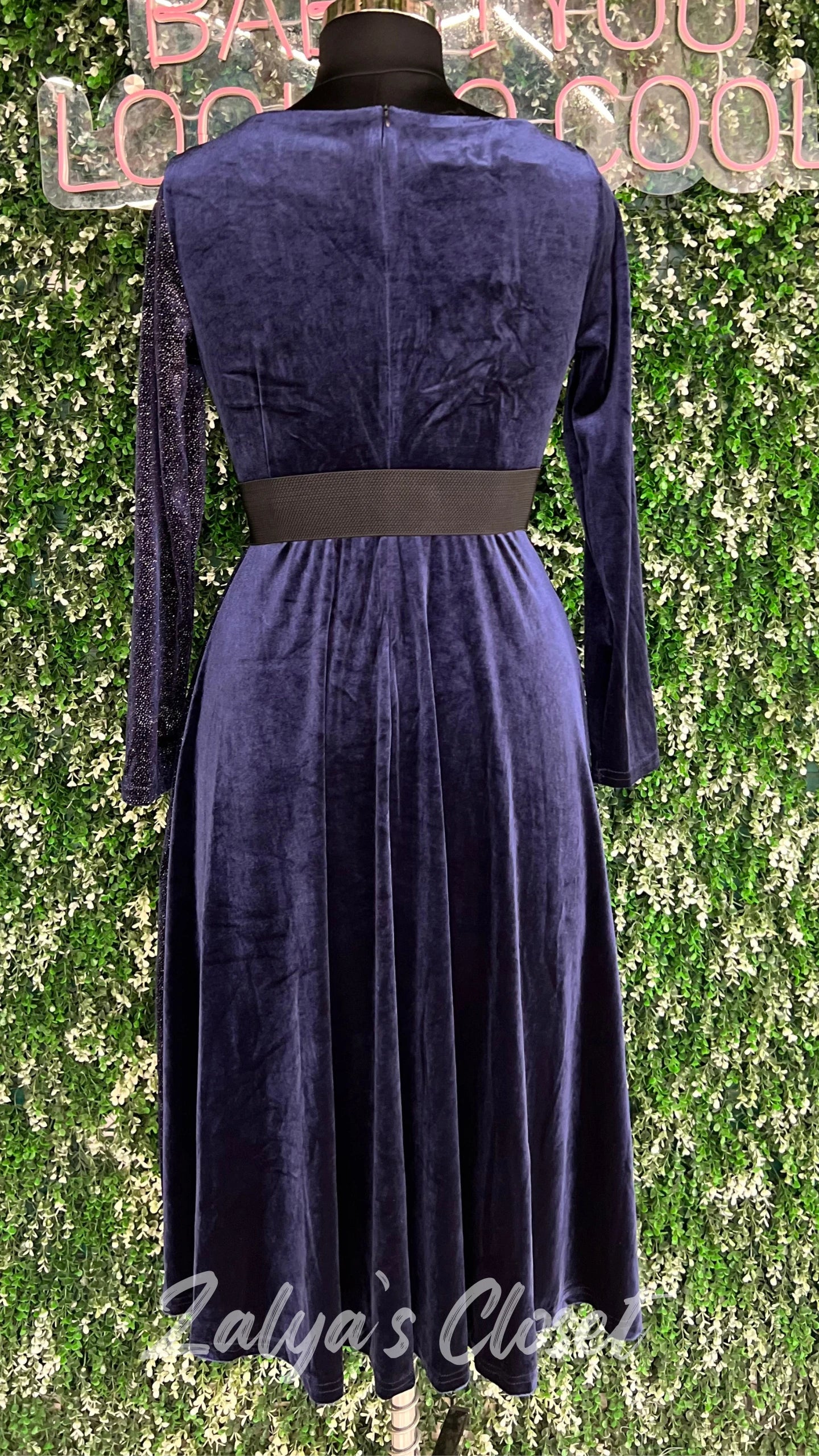 Half Shimmer Velvet Imported Party Wear Dress With Belt