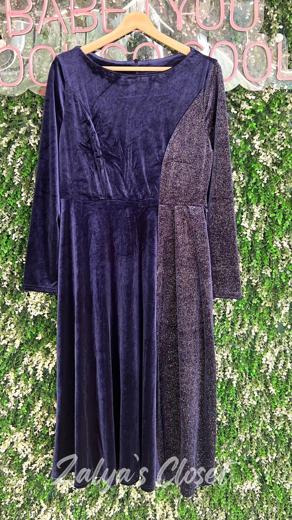 Half Shimmer Velvet Imported Party Wear Dress With Belt