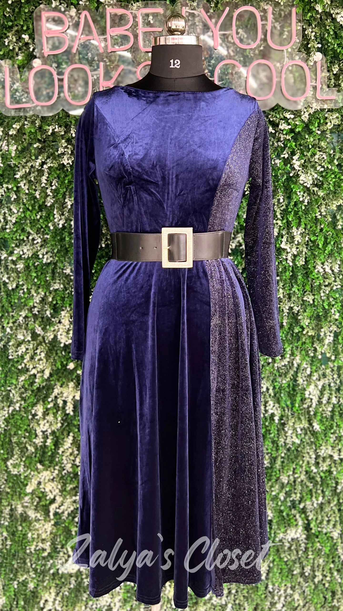 Half Shimmer Velvet Imported Party Wear Dress With Belt