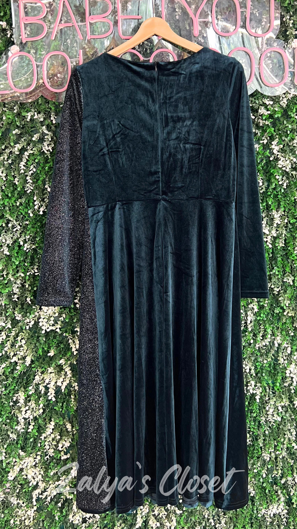 Half Shimmer Velvet Imported Party Wear Dress With Belt