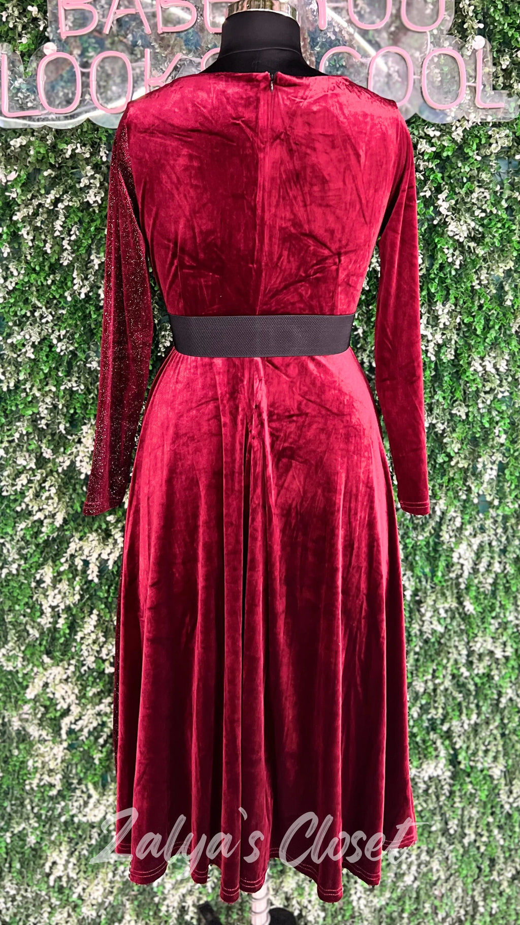 Half Shimmer Velvet Imported Party Wear Dress With Belt