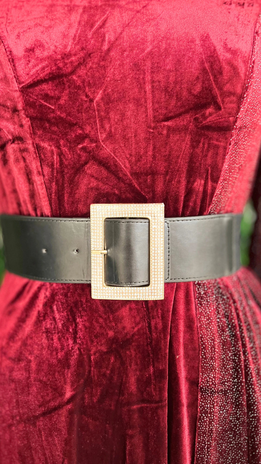 Half Shimmer Velvet Imported Party Wear Dress With Belt