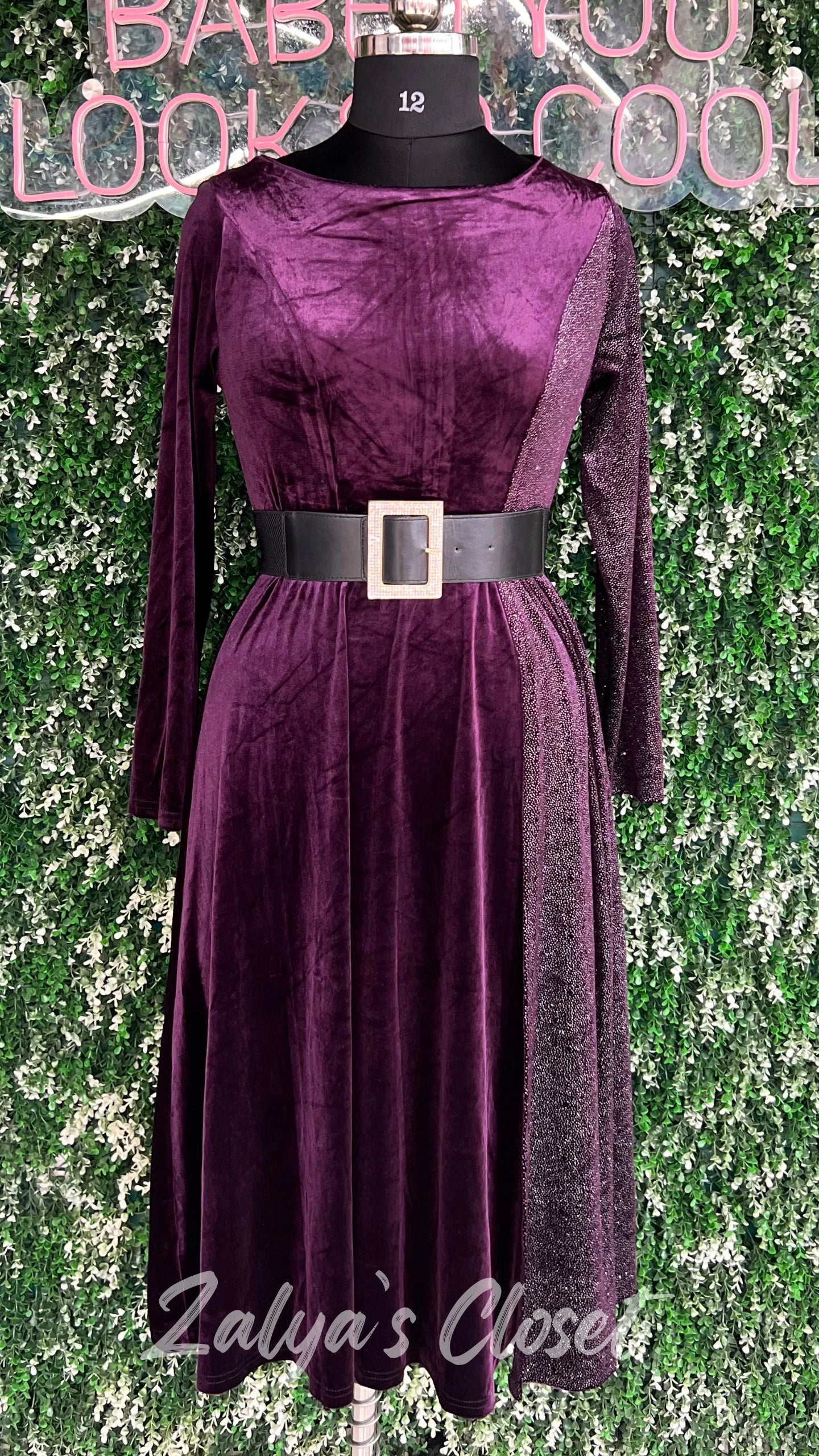 Half Shimmer Velvet Imported Party Wear Dress With Belt